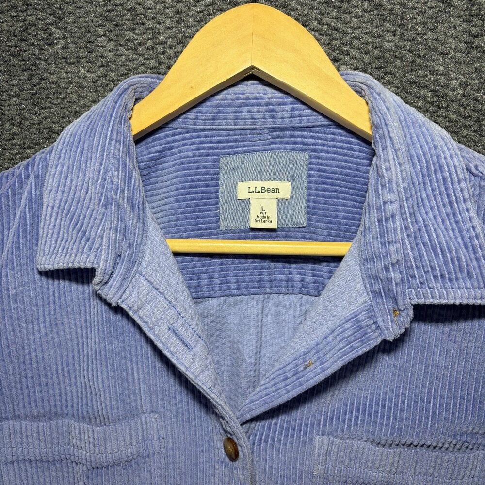 LL Bean Corduroy Shacket Jacket L blue Cabin core Cozy Soft Chore Shirt - Picture 3 of 12